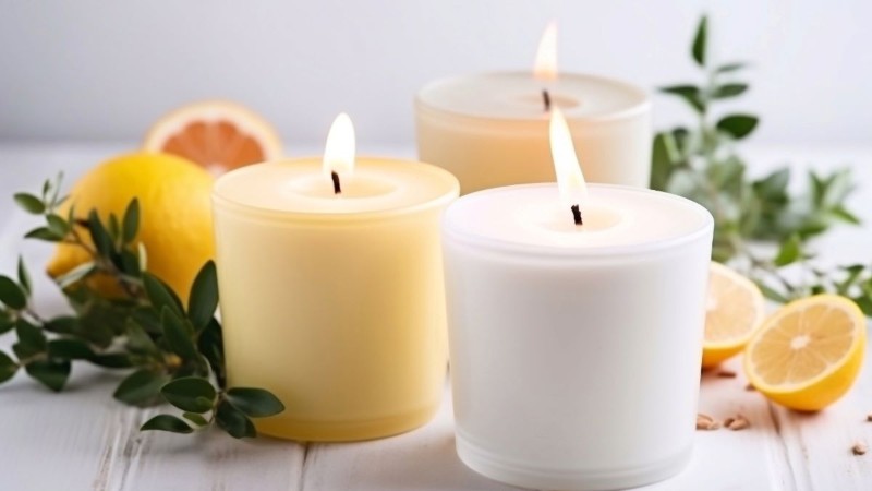Two lit scented candles creating a warm glow, a classic method for making your home smell cozy and amazing.