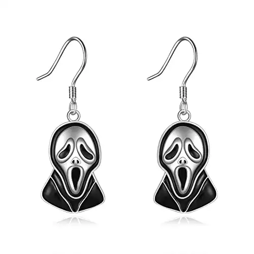 Silver Gothic Scream Skull Halloween Earrings