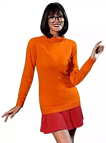 Velma Costume Set Red Flare Skater Skirt And Orange Turtleneck High Neck Sweater