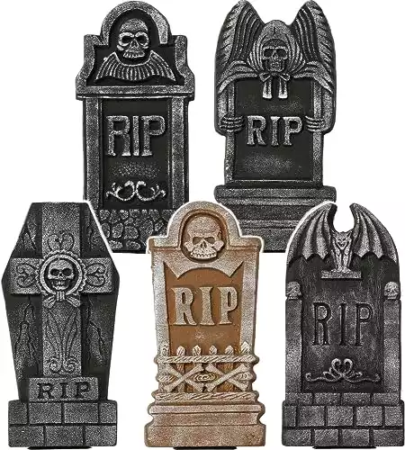 Five Halloween Tombstones Made of Foam