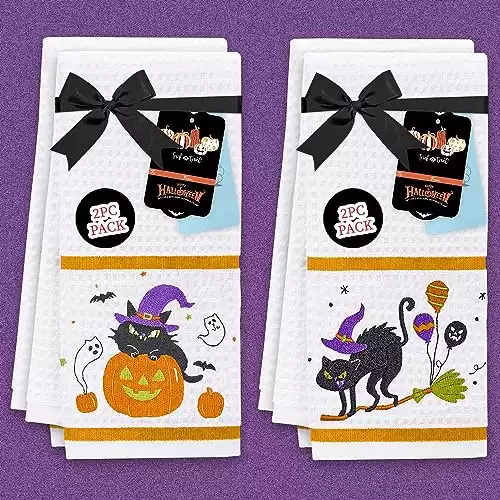 Four Halloween Kitchen Towels