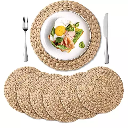 Set of Six Braided Straw Table Mats for Dining Table