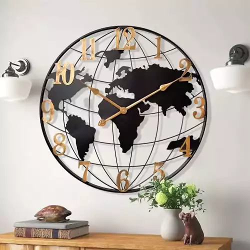 Metal Minimalist Modern World Map Wall Clock