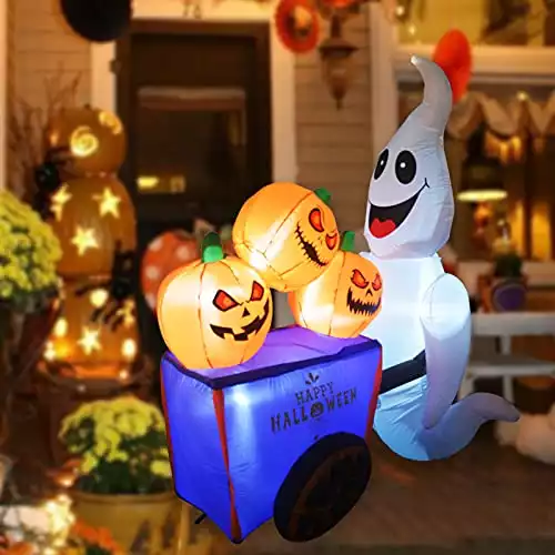 Halloween Inflatables Outdoor Ghost with Pumpkin Cart