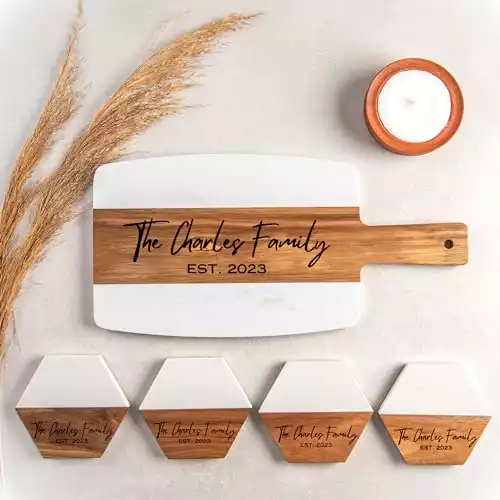 Personalized Cutting Board with Coaster Set