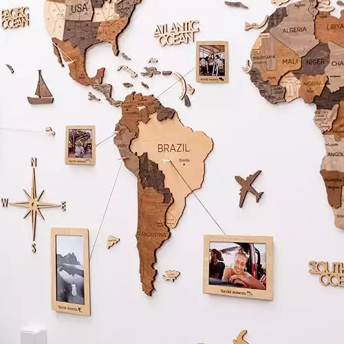 3D Wood World Map Wall Art