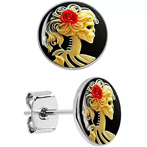 Red Rose Skeleton Stud Earrings