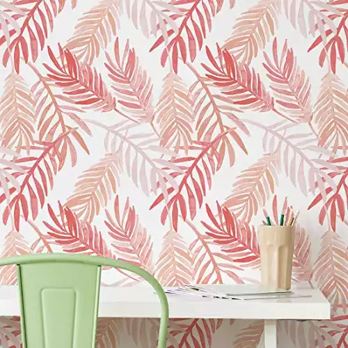 Peach Palm Leaves Removable Wallpaper