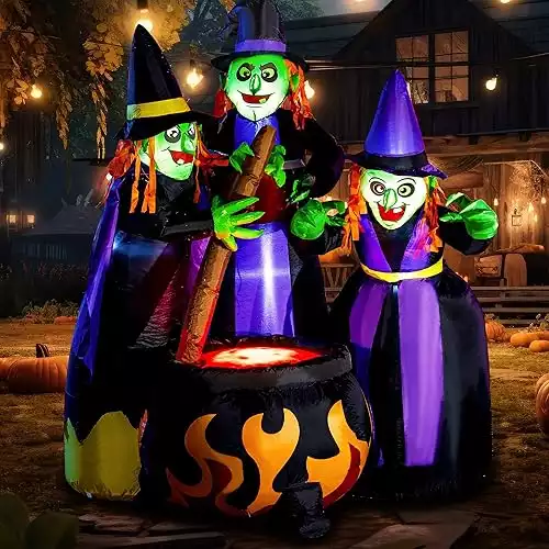 Inflatable Cauldron with Three Witches