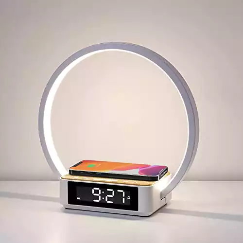 Bedside Touch Lamp with Alarm Clock and Wireless Charging