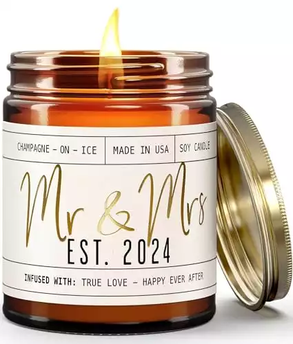 Wedding Home Gift for Couples - "Mr. & Mrs. Est. 2024" Soy Candle