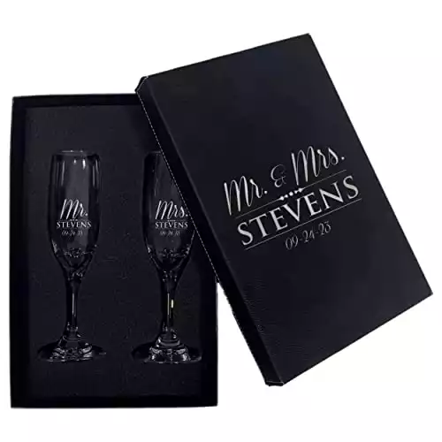 Set of Two "Mr. and Mrs." Personalized Champagne Glasses