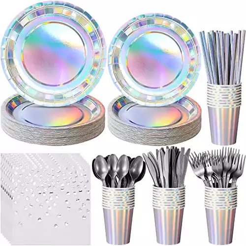 Holographic Paper Plates and Napkins Set